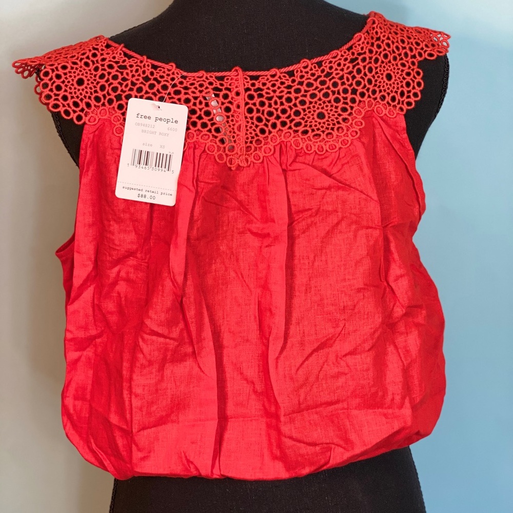 Free People Bright Roxy Red Peasant Cami Top XS - Picture 2 of 3
